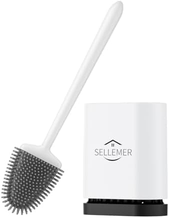 Sellemer Toilet Brush and Holder Set - Flexible Toilet Bowl Brush Head with Silicone Bristles, Compact Size for Storage and Organization, Ventilation Slots Base (1 Pack, Silver) - Homesidy.com