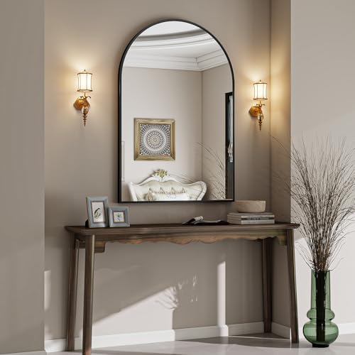 VooBang Arched Wall Mirror, 30 x 38 inch Arch Bathroom Mirror, Wall Mounted Vanity Mirror with Arch Metal Frame, Modern Bathroom Vanity Mirror for Bedroom, Living Room, Hanging or Leaning, Black - Homesidy.com