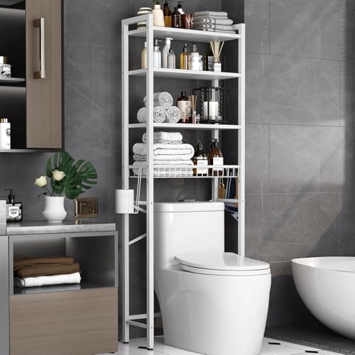 Kalrin Over - The - Toilet Storage Rack, 4 - Tier Bathroom Organizer Shelf Over Toilet with Adjustable Shelf and Basket, Freestanding Space Saver Bathroom Shelves Above Toilet for Room (Vintage Brown) - Homesidy.com