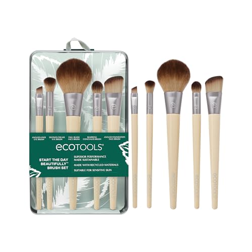 EcoTools Makeup Brush Set for Eyeshadow, Foundation, Blush, and Concealer with Bonus Storage Case, Start the Day Beautifully, Travel Friendly, 6 Piece Set - Homesidy.com