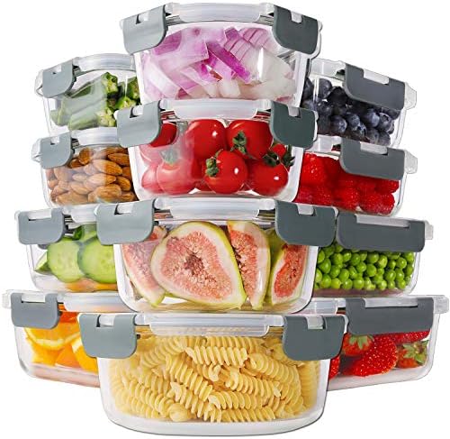 HOMBERKING 24pc Borosilicate Glass Food Storage Containers with Lids, Glass Meal Prep Containers with Leak Proof Snap Lock Lids, Airtight Bento Lunch Boxes, Kitchen Storage (12 lids & 12 Containers) - Homesidy.com