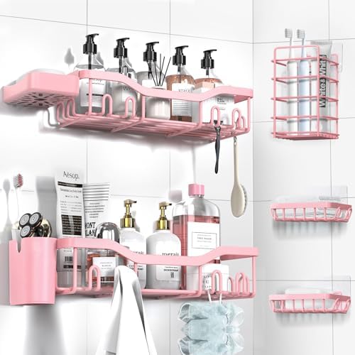 NESOMI Shower Caddy Adhesive Shower Organizer 7 - Pack, Rustproof Stainless Steel Bathroom Shelves, Large Capacity No - Drill Rack Storage Accessories with Soap Dish Toothbrush Holder &24 Hooks Home Decor - Homesidy.com