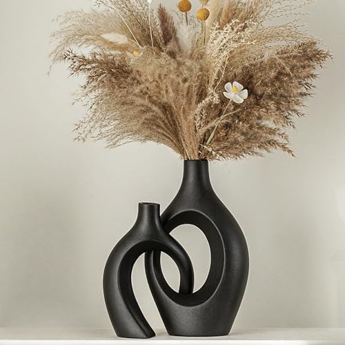Lvases Snuggle Hollow Ceramic Vase Set of 2, Nordic Modern Boho ins Style Decorative Ceramic Aesthetic Flower Vase for Home Decor (Milky White W 6.3&34; X H 8.4&34;) - Homesidy.com