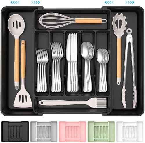 ukeetap Extra Large Expandable Silverware Organizer, BPA - Free Food - Safe Cutlery Flatware Organizer, Kitchen Utensil Drawer Organizer, Adjustable Silverware Holder for Spoons Forks Knives, Black - Homesidy.com
