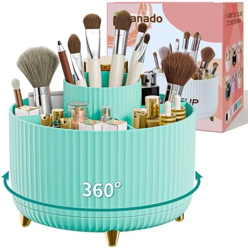 fanado 360° Rotate Makeup Brush Holder Organizer, Makeup Organizers Countertop, Makeup organization and Skincare Storage for Vanity, Desktop, Bathroom (White) - Homesidy.com