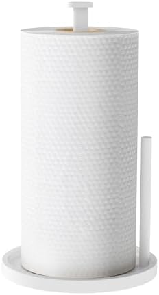 Paper Towel Holder Countertop, Standing Paper Roll Holder with Anti Slip Weighted Base, Stainless Steel Freestanding Paper Towel Holder for Kitchen, Black - Homesidy.com