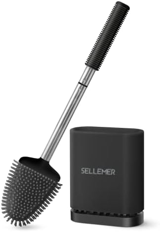 Sellemer Toilet Brush and Holder Set - Flexible Toilet Bowl Brush Head with Silicone Bristles, Compact Size for Storage and Organization, Ventilation Slots Base (1 Pack, Silver) - Homesidy.com