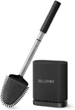 Sellemer Toilet Brush and Holder Set - Flexible Toilet Bowl Brush Head with Silicone Bristles, Compact Size for Storage and Organization, Ventilation Slots Base (1 Pack, Silver) - Homesidy.com