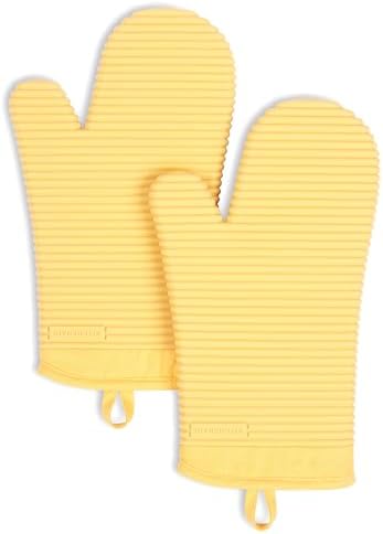 KITCHENAID Ribbed Soft Silicone Oven Mitt 2 - Pack Set, 7.5&34;x13&34;, Milkshake - Homesidy.com