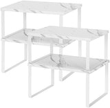 NEX Bamboo Kitchen Cabinet and Counter Shelf Organizer, Stackable &amp; Expandable, Set of 4, White and Natural - Homesidy.com