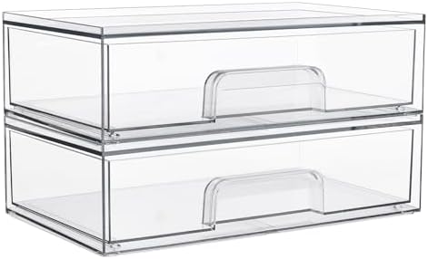 Vtopmart 12.1W Clear Stackable Storage Drawers,2 Pack Acrylic Plastic Organizers Bins for Makeup Palettes, Cosmetics, and Beauty Supplies,Ideal for Vanity, Bathroom,Cabinet,Desk Organization - Homesidy.com