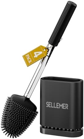 Sellemer Toilet Brush and Holder Set - Flexible Toilet Bowl Brush Head with Silicone Bristles, Compact Size for Storage and Organization, Ventilation Slots Base (1 Pack, Silver) - Homesidy.com