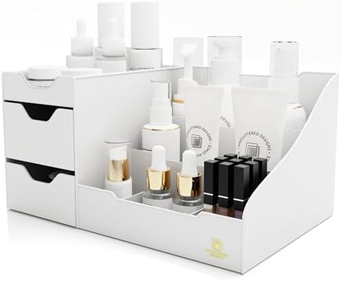 Uncluttered Designs Large Black Vanity Organizer - Countertop Mens Organizer With Drawers for Cologne, Deodorant, Beard, Shaving Lotion, Perfume &amp; Skincare - Perfect for Bathroom &amp; Bedroom Storage - Homesidy.com