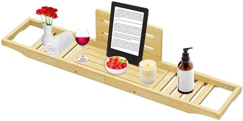 Bathtub Tray Caddy - Bath Tray - Bath Tub Tray Caddy - Bamboo Bath Table Tray for Tub - Expandable Size, Fits Most Tubs - Homesidy.com