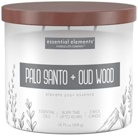 Candle - lite Essential Elements Scented Candles, Eucalyptus &amp; Mint Leaf, 14.75 oz Jar, Proudly Poured in The USA, Aromatherapy, 3 - Wick with 45 Hours Burn Time, Perfect for Creating a Relaxing Ambiance - Homesidy.com