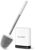 Sellemer Toilet Brush and Holder Set - Flexible Toilet Bowl Brush Head with Silicone Bristles, Compact Size for Storage and Organization, Ventilation Slots Base (1 Pack, Silver) - Homesidy.com