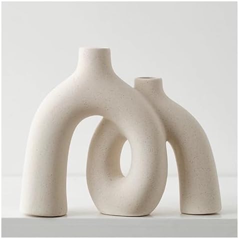 Hug Donut Decorative Vase Set - Modern Nordic Boho Style Vases Home Decor, Matte Ceramic Decorations for Living Room Shelf, Bookshelf Mantle Entryway Table or Console Décor (Cream White) - Homesidy.com