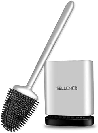 Sellemer Toilet Brush and Holder Set - Flexible Toilet Bowl Brush Head with Silicone Bristles, Compact Size for Storage and Organization, Ventilation Slots Base (1 Pack, Silver) - Homesidy.com