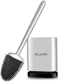 Sellemer Toilet Brush and Holder Set - Flexible Toilet Bowl Brush Head with Silicone Bristles, Compact Size for Storage and Organization, Ventilation Slots Base (1 Pack, Silver) - Homesidy.com