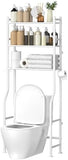 GloTika 3 - Tier Over The Toilet Storage, Space Saver Metal Bathroom Shelves, Freestanding Above Over Toilet Storage Shelf with 4 Hooks for Bathroom, Black - Homesidy.com