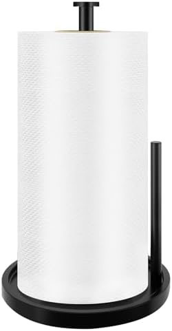 Paper Towel Holder Countertop, Standing Paper Roll Holder with Anti Slip Weighted Base, Stainless Steel Freestanding Paper Towel Holder for Kitchen, Black - Homesidy.com