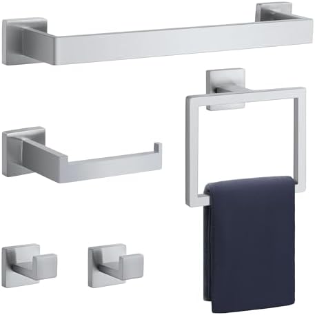 5 - Pieces Matte Black Bathroom Hardware Accessories Set, SUS304 Stainless Steel Bath Towel Bar Set, Towel Racks for Bathroom Wall Mounted. - Homesidy.com