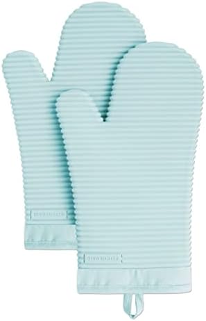 KITCHENAID Ribbed Soft Silicone Oven Mitt 2 - Pack Set, 7.5&34;x13&34;, Milkshake - Homesidy.com