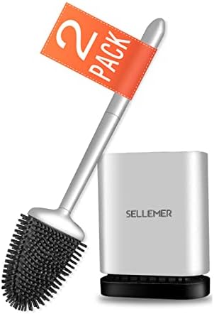 Sellemer Toilet Brush and Holder Set - Flexible Toilet Bowl Brush Head with Silicone Bristles, Compact Size for Storage and Organization, Ventilation Slots Base (1 Pack, Silver) - Homesidy.com