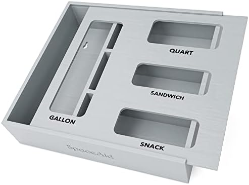 SpaceAid Bag Storage Organizer for Kitchen Drawer, Bamboo Organizer, Compatible with Gallon, Quart, Sandwich and Snack Variety Size Bag (1 Box 4 Slots) - Homesidy.com
