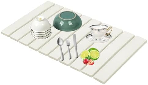Stone Drying Mat for Kitchen Counter, Collapsible Dish Drying Mat, Fast Drying Diatomaceous Earth Dish Drying Mats, Water Absorbent Diatomite Kitchen Mat (white, medium) - Homesidy.com