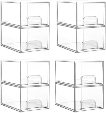 Vtopmart 4 Pack Small Clear Stackable Storage Drawers,Acrylic Bathroom Makeup Organizer,Plastic Storage Bins For Vanity, Undersink, Kitchen Cabinets, Pantry, Home Organization - Homesidy.com