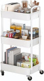 Sywhitta 3 - Tier Plastic Rolling Utility Cart with Handle, Multi - Functional Storage Trolley for Office, Living Room, Kitchen, Movable Storage Organizer with Wheels, White - Homesidy.com