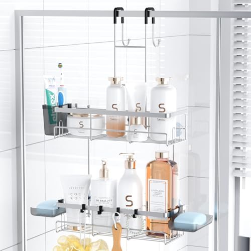 Aitatty Over the Door Shower Caddy Hanging: Black Rustproof Shower Organizer over the Door - No Drilling Bathroom Rack for Inside - Homesidy.com