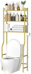 GloTika 3 - Tier Over The Toilet Storage, Space Saver Metal Bathroom Shelves, Freestanding Above Over Toilet Storage Shelf with 4 Hooks for Bathroom, Black - Homesidy.com