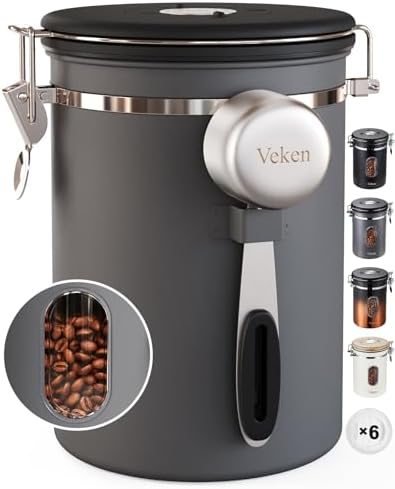 Veken Coffee Canister with Window,Airtight Stainless Steel Pantry Container,Home Kitchen Food Storage Organizers for Ground,Beans,Espresso,Rice,Tea,Sugar,Cereal, Flour,Bar Accessories,Gifts,22OZ,Black - Homesidy.com