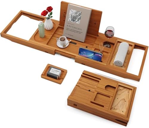 Premium Bathtub Tray Caddy, Expandable Bath Tray, Unique House Warming Gifts, New Home, Anniversary and Wedding Gifts for Couple, Bridal Shower Gift for Women - Homesidy.com