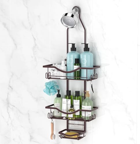 Shower Caddy Hanging Adjustable Shower Caddy, Rustproof Shower Organizer Extended Length Shower Caddy Over Shower Head with Hooks Soap Holder, Large Capacity Anti - Swing Bathroom Organizer, Black - Homesidy.com