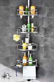 HAMITOR Corner Shower Caddy Tension Pole: Rustproof 4 - Tier Bathroom Organizer Shelves for Bathtub Shampoo Storage - 47 - 121 Inch Quick Install Adjustable Rod Standing Rack with Soap Rack - Silver Gray - Homesidy.com