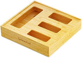 SpaceAid Bag Storage Organizer for Kitchen Drawer, Bamboo Organizer, Compatible with Gallon, Quart, Sandwich and Snack Variety Size Bag (1 Box 4 Slots) - Homesidy.com