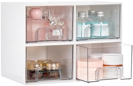 Vtopmart 4 Pack Small Clear Stackable Storage Drawers,Acrylic Bathroom Makeup Organizer,Plastic Storage Bins For Vanity, Undersink, Kitchen Cabinets, Pantry, Home Organization - Homesidy.com