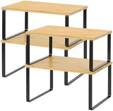 NEX Bamboo Kitchen Cabinet and Counter Shelf Organizer, Stackable &amp; Expandable, Set of 4, White and Natural - Homesidy.com