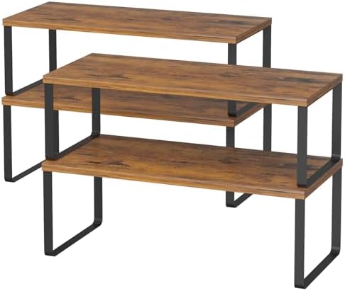 NEX Bamboo Kitchen Cabinet and Counter Shelf Organizer, Stackable &amp; Expandable, Set of 4, White and Natural - Homesidy.com