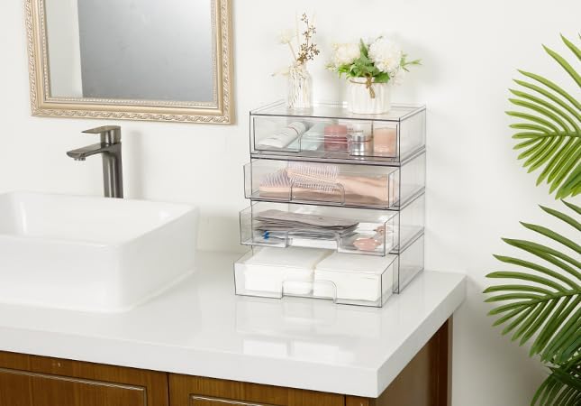 Vtopmart 12.1W Clear Stackable Storage Drawers,2 Pack Acrylic Plastic Organizers Bins for Makeup Palettes, Cosmetics, and Beauty Supplies,Ideal for Vanity, Bathroom,Cabinet,Desk Organization - Homesidy.com