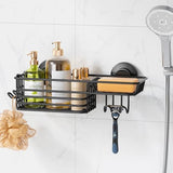 LEVERLOC Shower Caddy Suction Cup, 2 Pack Shower Shelves for Inside Shower with Hooks &amp; Soap Holder, NO - Drilling Bathroom Shower Organizer, Rustproof Meatl Shower Holder Storage, Black - Homesidy.com