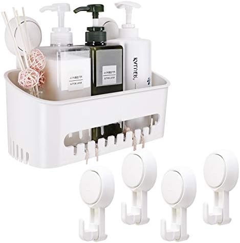 TAILI Shower Caddy Suction Cup 2 Pack with Hooks &amp; Soap holder, Heavy Duty Shower Organizer for Bathroom, No Drilling Bathroom Organizer with Large Capacity, Black Metal Storage Basket - Homesidy.com