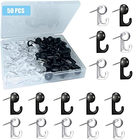 50 PCS Push Pin Hooks, Plastic Heads Cork Board Hooks Decorative Thumb Tacks Hook for Photo Wall, Bulletin Board, Home Wall, Home Office School Supplies (Black and Clear) - Homesidy.com