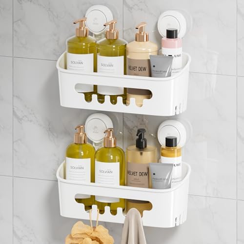 LEVERLOC Shower Caddy Suction Cup, Shower Organizer Removable Bathroom Shelf, Storage Suction Powerful Max Hold 22lbs Bathroom Caddy Waterproof Holder, White - Homesidy.com