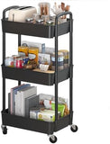 Sywhitta 3 - Tier Plastic Rolling Utility Cart with Handle, Multi - Functional Storage Trolley for Office, Living Room, Kitchen, Movable Storage Organizer with Wheels, White - Homesidy.com