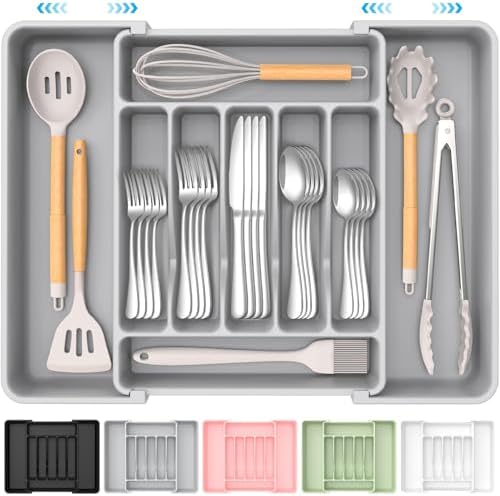 ukeetap Extra Large Expandable Silverware Organizer, BPA - Free Food - Safe Cutlery Flatware Organizer, Kitchen Utensil Drawer Organizer, Adjustable Silverware Holder for Spoons Forks Knives, Black - Homesidy.com