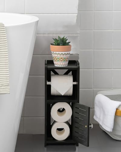 AOJEZOR Toilet Paper Holder Stand: No Drill PVC Small Bathroom Cabinet for Apartment Dwellers - Rental Deposit Protection - Small Space Storage Saving - Homesidy.com
